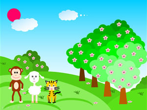 Plantilla ppt del día de los niños del zoológico de dibujos animados de vector dibujado a mano de bosque