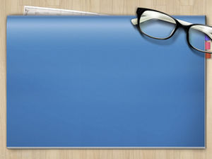 Gafas de pantalla de escritorio de grano de madera azul libreta estilo nostálgico fresco plantilla ppt de negocios