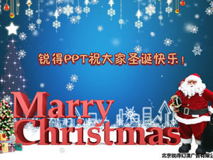 Salju terbang Santa Claus memberi hadiah-musik Natal berkat kartu ucapan template ppt