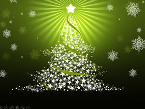 Schneeflocke, fünfzackiger Stern, Strahl, Weihnachtsbaum, schönes Grün, Weihnachts ppt Schablone