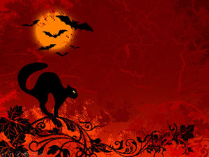 Modello ppt di halloween della vite della zucca del pipistrello del gatto selvatico