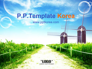 Blue sky green space fresh air rotating windmill clean energy energy saving and environmental protection public welfare ppt template