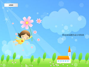 Swimming in the blue sky children's day exquisite cartoon ppt template