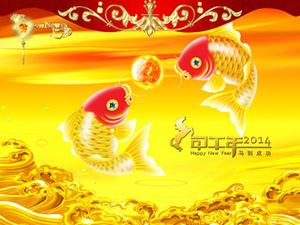 丰富而珍贵的金鱼使新年充满活力的新年ppt模板