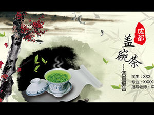 Chengdu gaiwan teh-indah gaya Cina tema teh template ppt dinamis