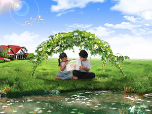 어린이 녹색 가정 행복한 낙원 PPT 템플릿