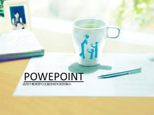 Qing tea paper pen business atmosphere ppt template