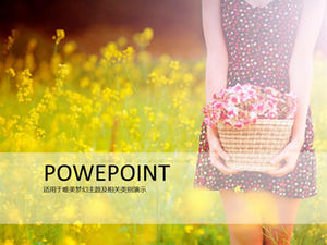 Beauty and rape flower natural ppt template