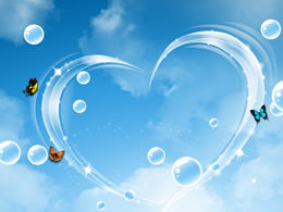 Modelo de ppt romântico do dia dos namorados em forma de borboleta, bolha, coração de cristal azul