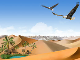 Aigle frappant le modèle ppt de paysage désert-désert