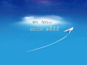 Hârtie avion cer albastru nori albi PPT șablon imagine de fundal