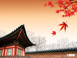 Modelo de folha de bordo em estilo coreano caindo paisagem de outono