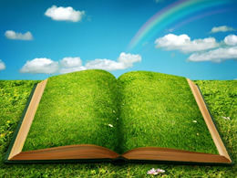 一本打開的書的每一頁都是綠色環保ppt模板