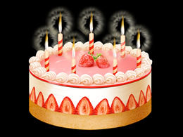 Lighted birthday candles on birthday cake ppt material