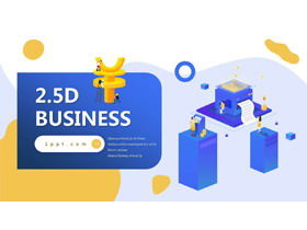 Biru dan kuning 2.5D datar template PPT bisnis gaya Eropa dan Amerika