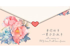 Modelo de álbum de amor PPT com fundo de envelope rosa aquarela vintage