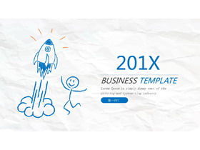 Roket kartun yang digambar tangan mengangkat template PPT laporan bisnis latar belakang