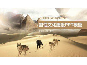 เทมเพลต PPT วัฒนธรรมทีม บริษัท หมาป่าพร้อมพื้นหลังหมาป่าทะเลทราย