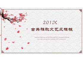 Template PPT gaya Cina klasik dengan latar belakang bunga plum yang dinamis
