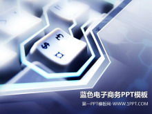 Plantilla PPT de comercio electrónico con fondo de teclado y símbolo de moneda