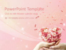 Template PPT pernikahan romantis dengan latar belakang mawar merah muda