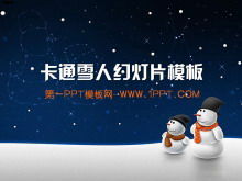 Modelo de slide de desenho animado com boneco de neve sob o fundo do céu noturno