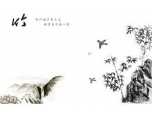 Plantilla de PowerPoint - estilo chino de fondo de alondra de bambú blanco y negro