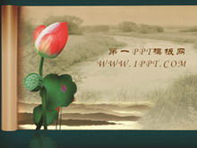 Lotus scroll download template gaya klasik Cina PPT