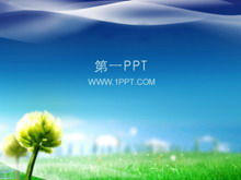 Mavi gökyüzü yeşil çim bitkisi PPT şablon indir