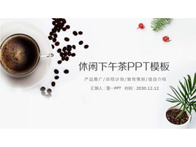 Fresh afternoon tea PPT template with coffee bonsai background