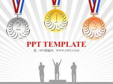 表彰台とメダルの背景を持つスポーツ会議のPPTテンプレートのダウンロード