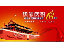 天安門廣場背景下中華人民共和國成立63週年PPT模板下載