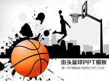 Modello PPT di promozione del gioco di pallacanestro del campus universitario dello sfondo di basket di strada