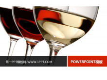 Un modello di diapositiva per catering e gourmet con una combinazione di vino rosso e calice
