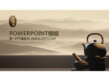 Mürekkep manzara mor kum çay sanatı Çin tarzı PPT şablonu