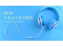 Plantilla PPT relacionada con la música con fondo azul para auriculares