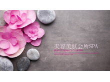 Beauty and health PPT template of pink flowers pebbles background