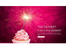 Template PPT gourmet dengan latar belakang makanan penutup es krim merah muda