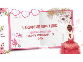 Goddess Day PPT-Vorlage mit rosa Tagebuch und tanzendem Mädchenhintergrund