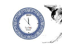 Descarga de plantilla de presentación de diapositivas de año nuevo de estilo chino sobre fondo de porcelana azul y blanca de tinta