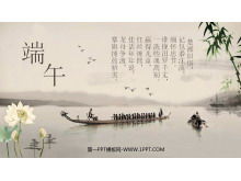 Templat slide Festival Perahu Naga gaya Cina dengan latar belakang perahu naga