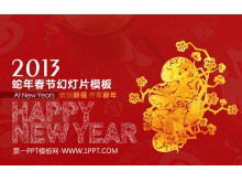 Modèle de diapositive année serpent nouvel an sur fond de papier festif rouge coupé