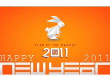 橙色兔子新年幻燈片模板下載
