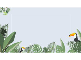 Four cartoon toucan broad-leaved plant leaves PPT background pictures