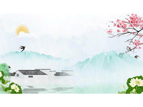 Świeży atrament Chiński styl wiosna motyw PPT obraz tła