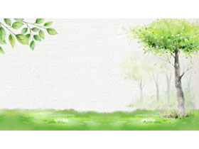 清新绿色水彩树叶PPT背景图片