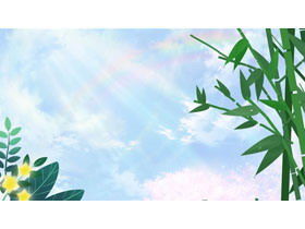 ท้องฟ้าสีฟ้าเมฆสีขาวพืชสีเขียวธีมฤดูใบไม้ผลิภาพพื้นหลัง PPT