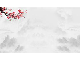 Three ink landscape plum blossom PPT background pictures