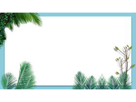兩張白色卡片綠色植物葉子PPT背景圖片