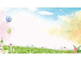 الكرتون الملونة السماء العشب القلعة صورة PPT الخلفية